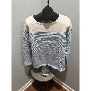 Joules Women's Harbour Bee Floral Embroidered Stripe Top Size 14 US